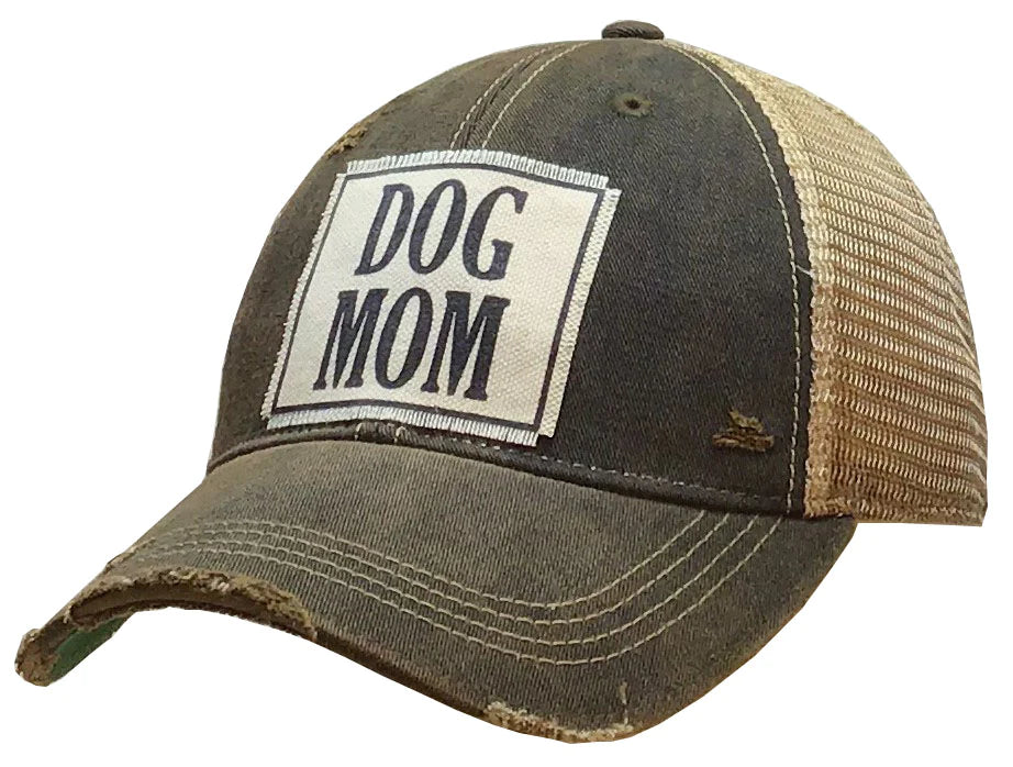 "DOG MOM" Distressed Trucker Cap Hat