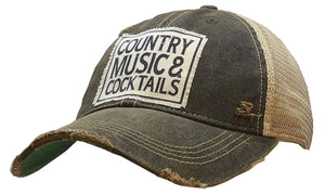 
            
                Load image into Gallery viewer, &amp;quot;Country Music &amp;amp; Cocktails&amp;quot; Distressed Trucker Cap Hat
            
        