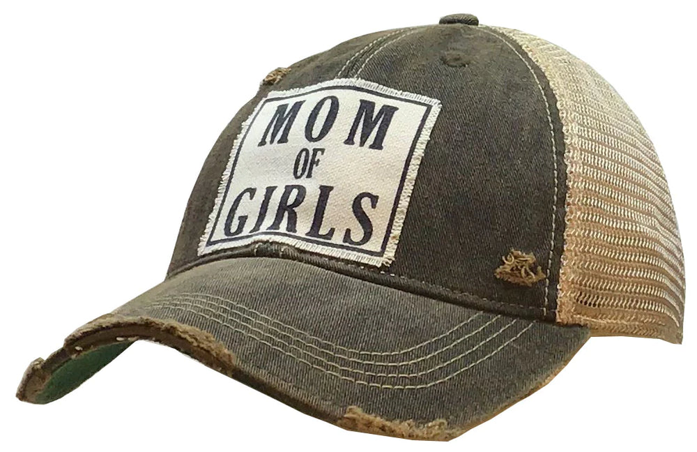"Mom Of Girls" Distressed Trucker Cap Hat