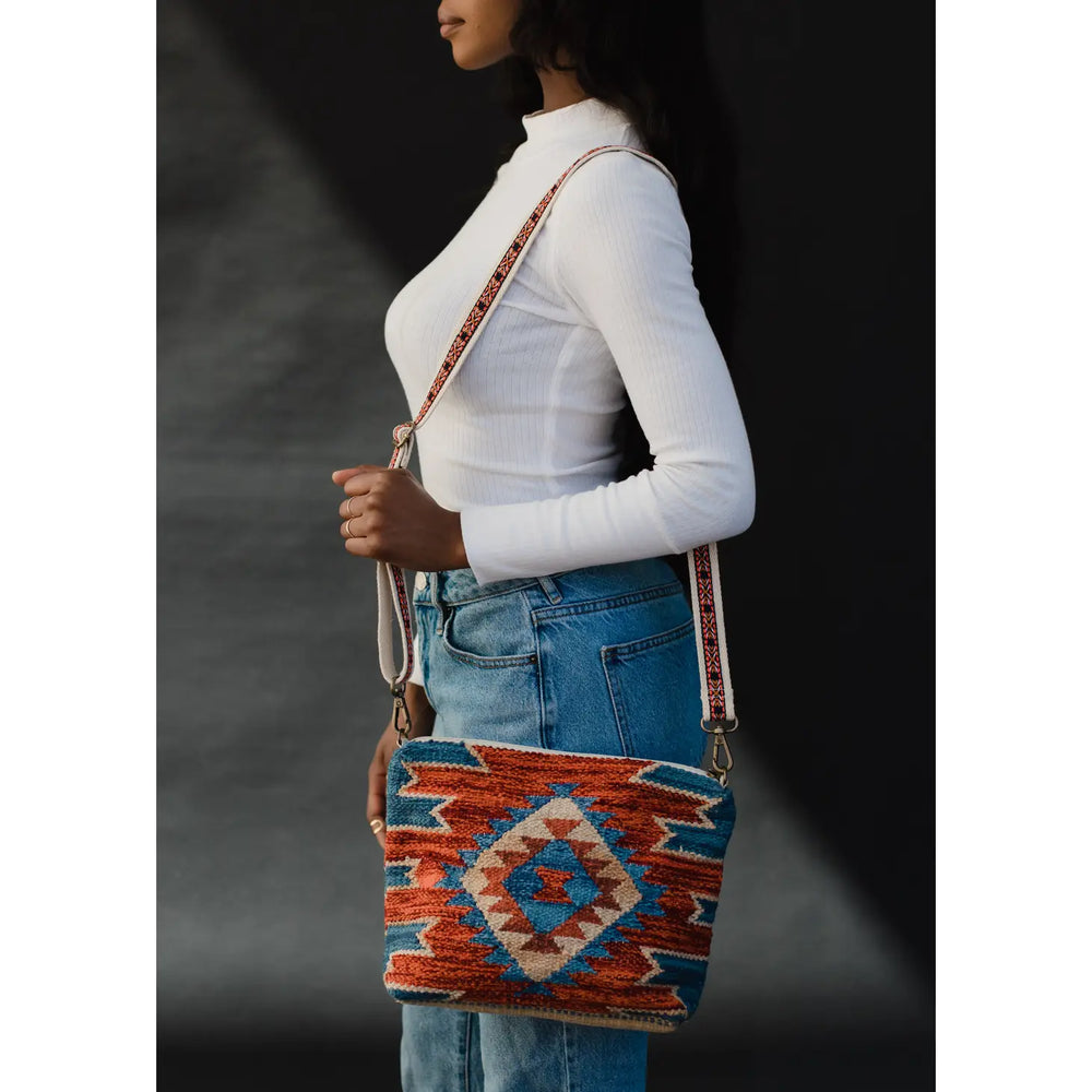 Blue, Rust & Tan Aztec Crossbody