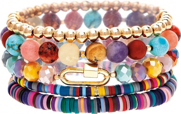 Gold Multicolor Glass Rubber Bead Bracelet