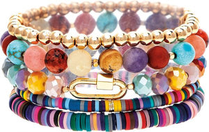 Gold Multicolor Glass Rubber Bead Bracelet