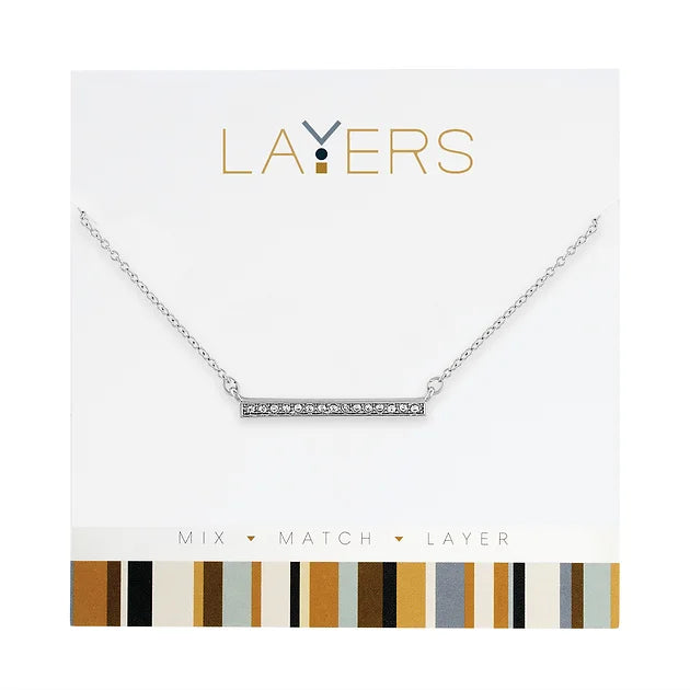 Silver CZ Bar Layers Necklace Lay-553S