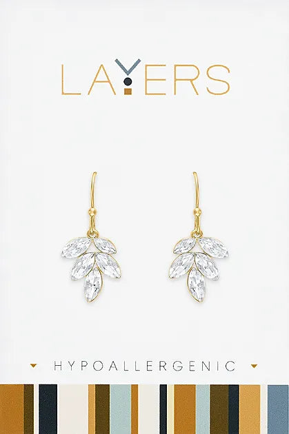Gold CZ Leaf Dangle Layers Earrings Lay-Ear72-G