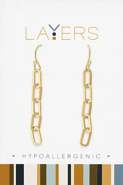 Gold Paperclip Chain Dangle Layers Earrings Lay-Ear74-G