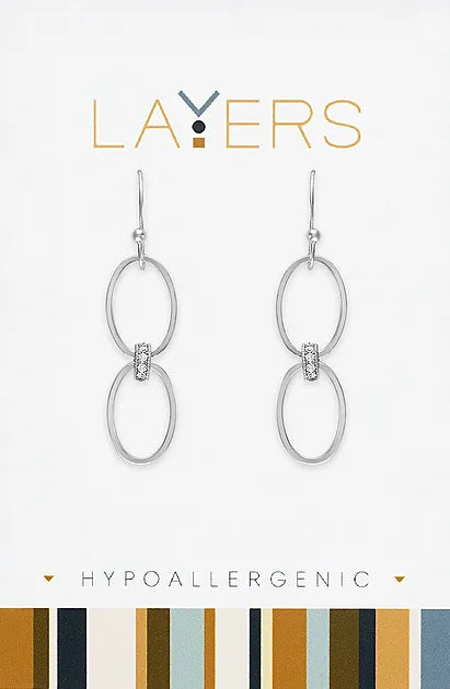 Silver Double Loop CZ Dangle Layers Earrings Lay-Ear 560S