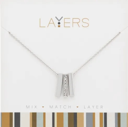 Silver Trio Bar Layers Necklace Lay-507S
