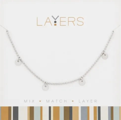 Silver Decorative Disc Layers Necklace Lay-501S