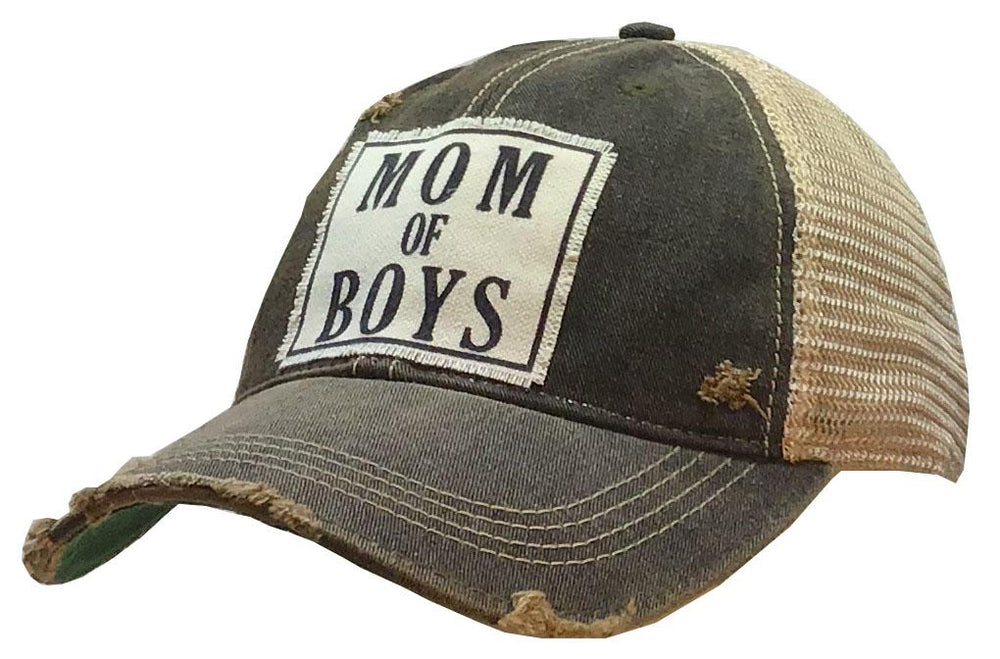 "Mom Of Boys" Distressed Trucker Cap Hat